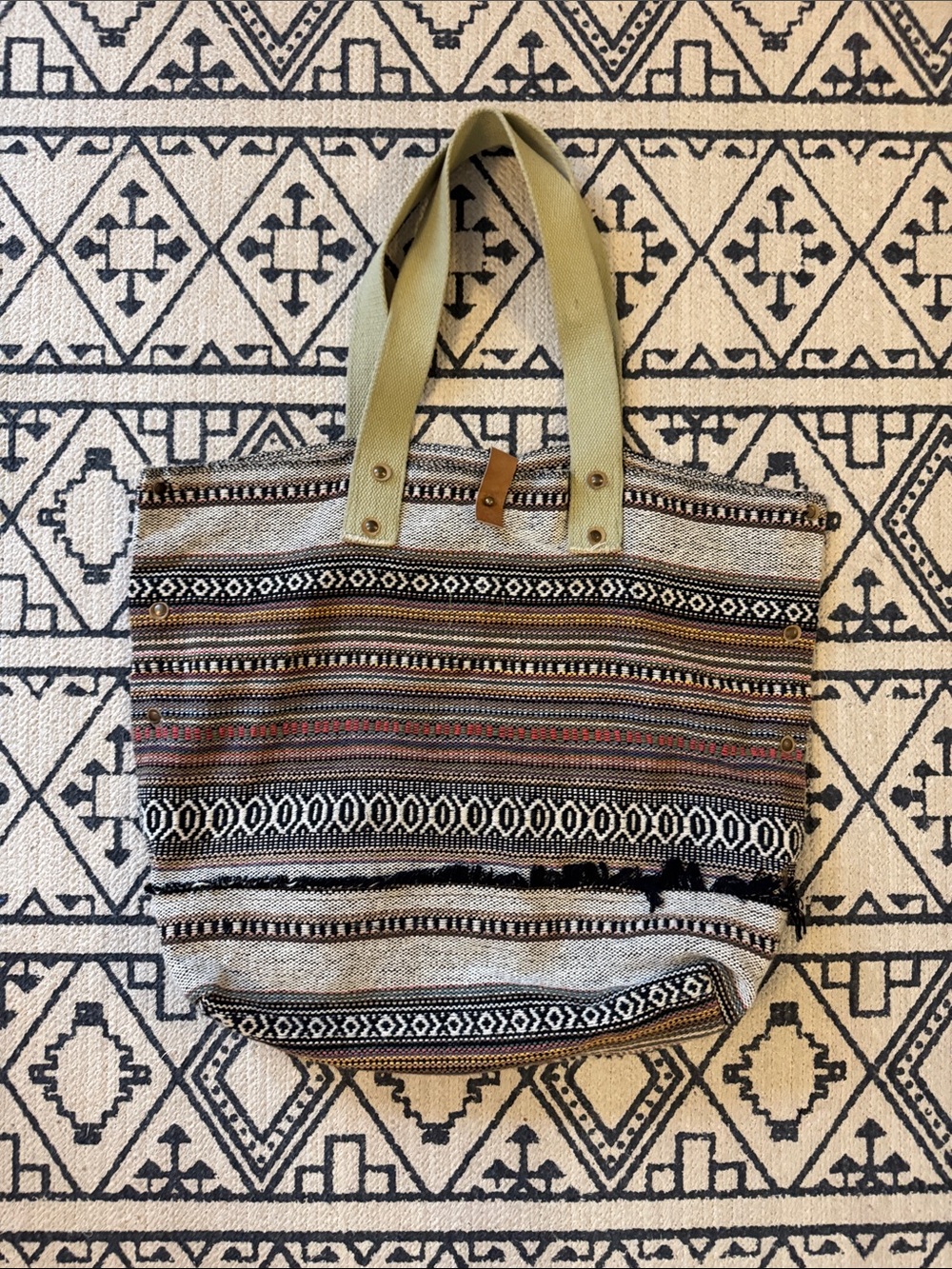 Zara Multicolored Striped Woven Tote with Beige Canvas Handles